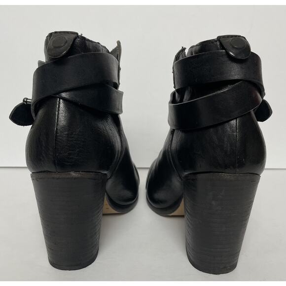 Rag & Bone Harrow Boots Womens Size 39 Black Leather Ankle Heeled Strap Italy - Picture 6 of 16